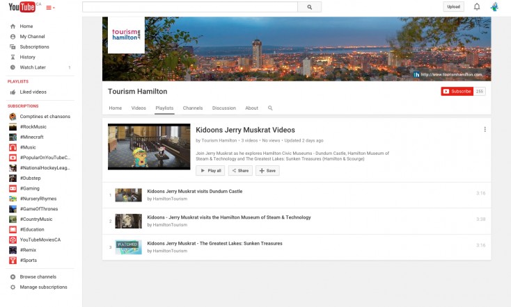 Tourism Hamilton Youtube channel